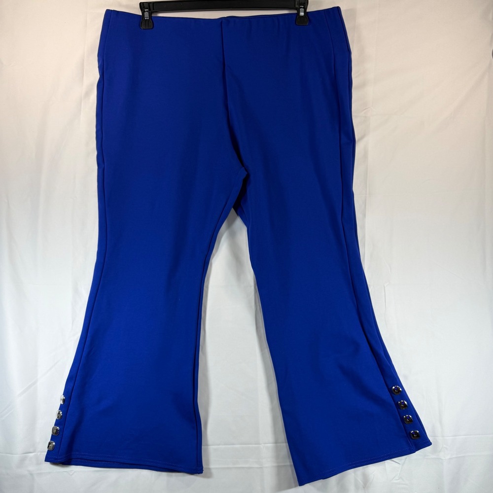 Slim Factor by Investments Woman Blue Kick Flare Pants Silver Button Detail 2X